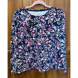 Talbots Tee Womens XL Navy Floral Print Long Sleeve Cotton Spandex T Shirt